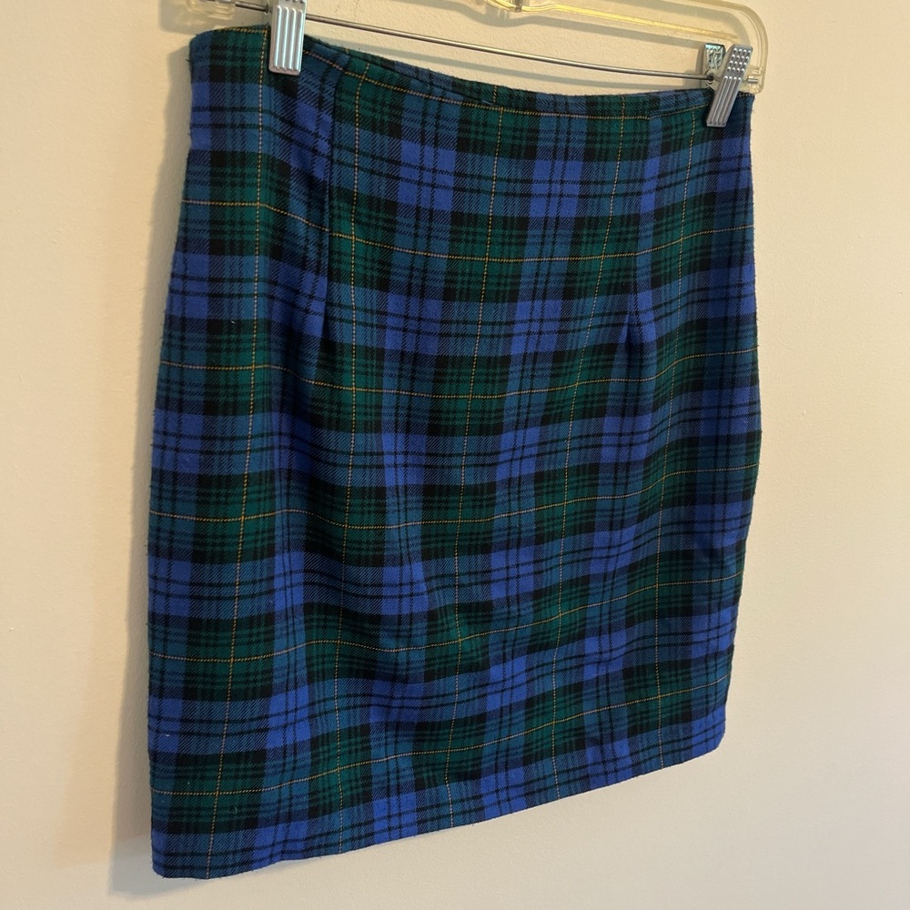 Necessary Objects Blue and Green Plaid Mini Skirt